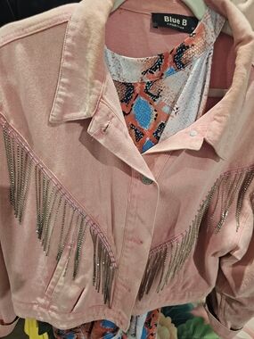 Blue B Pink Fringe Chain Denim Jacket
